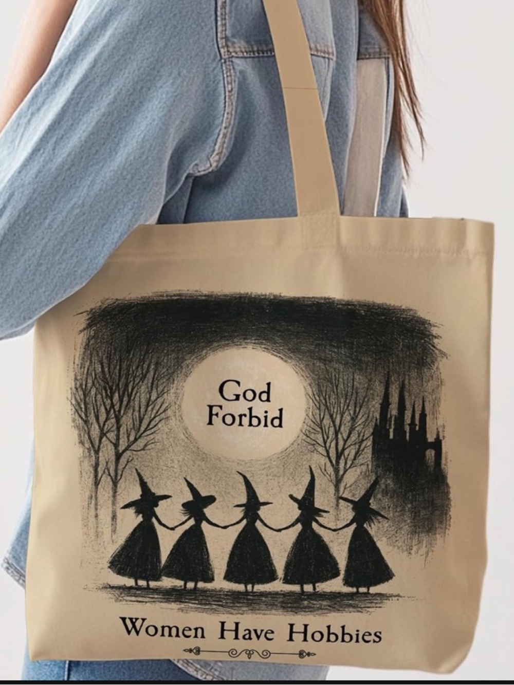 NEW “God Forbid Women Have Hobbies” Witch Coven Eco Tote Bag Goth Halloween
